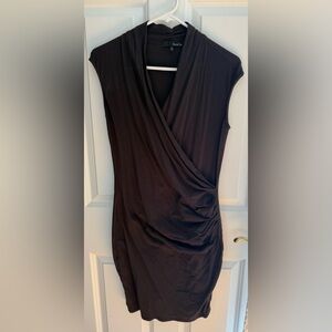 Ro & De Black Drape Front Ruched Bodycon Mini Dress | Size Small
